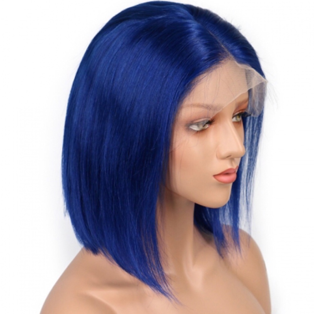 Blue Human Hair Shot Bob Wig Brazilian Lace